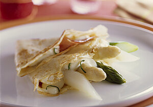 Crêpes mit Spargel und Schinken